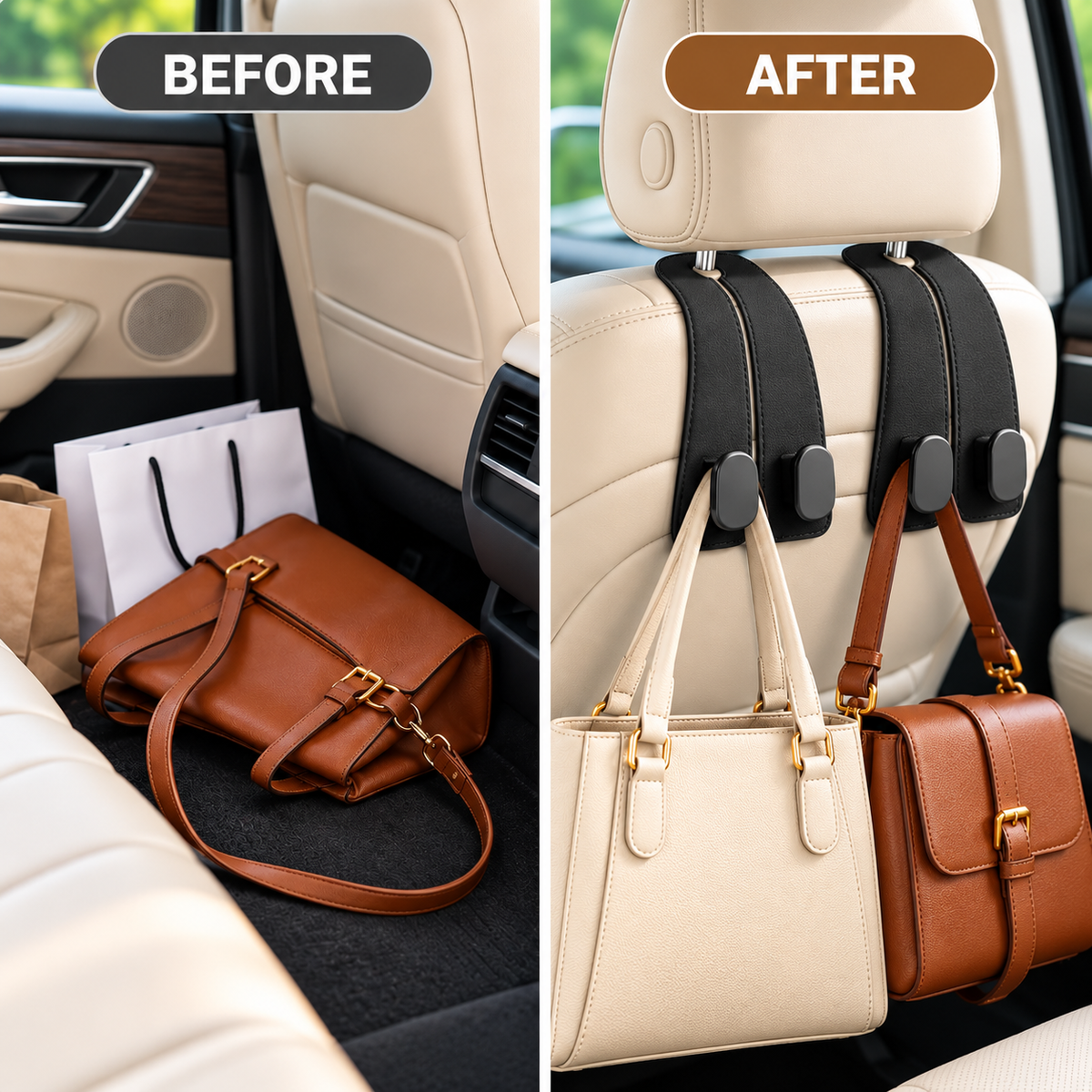 Car Headrest Bag Hook | Holds upto 20 Kg (Pack of 2)