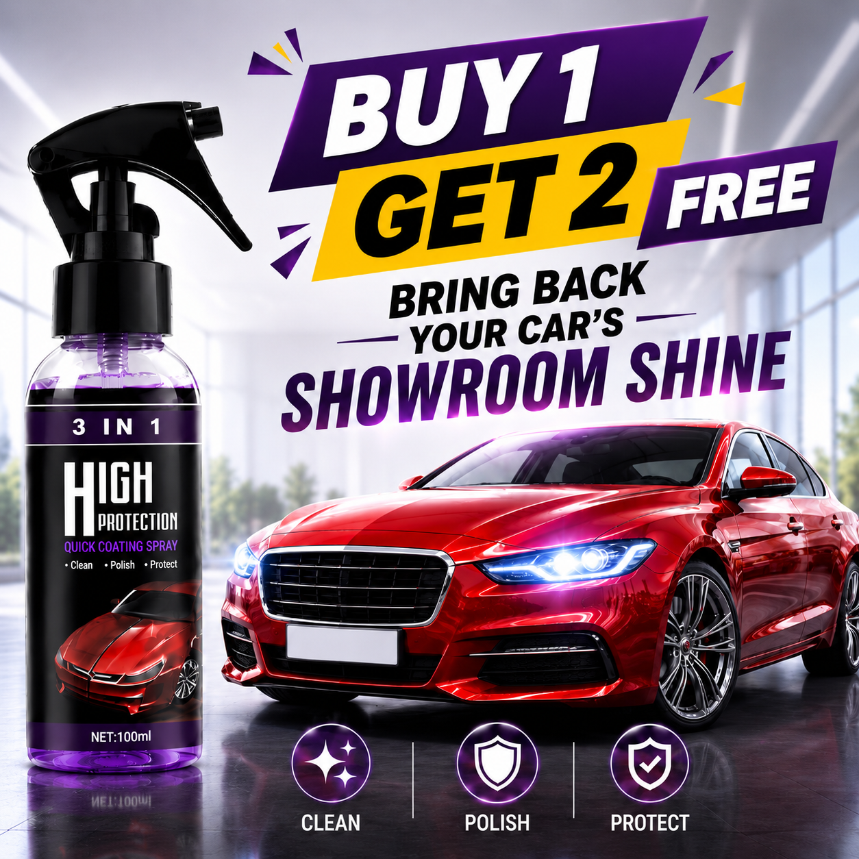 3-in-1 Quick Car Ceramic Coating Spray (Pack of 3)