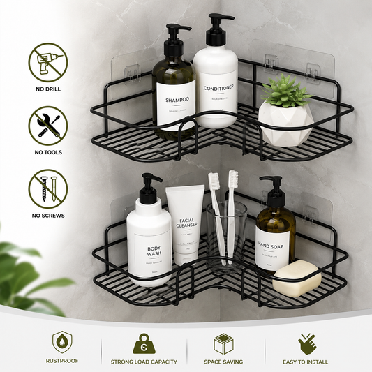 Multi Purpose Self-Adhesive Bathroom Corner Rack (Pack of 2)