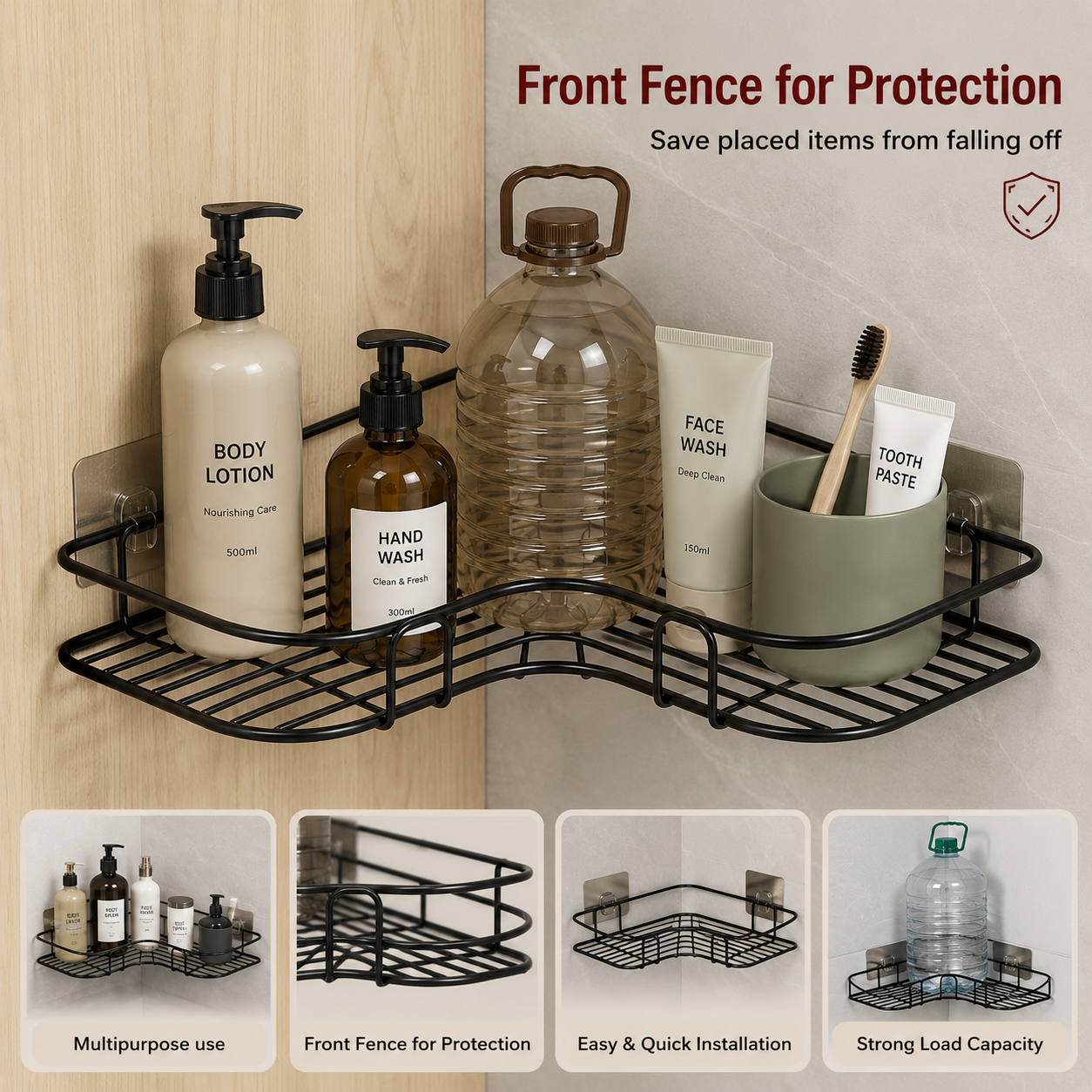 Multi Purpose Self-Adhesive Bathroom Corner Rack (Pack of 2)